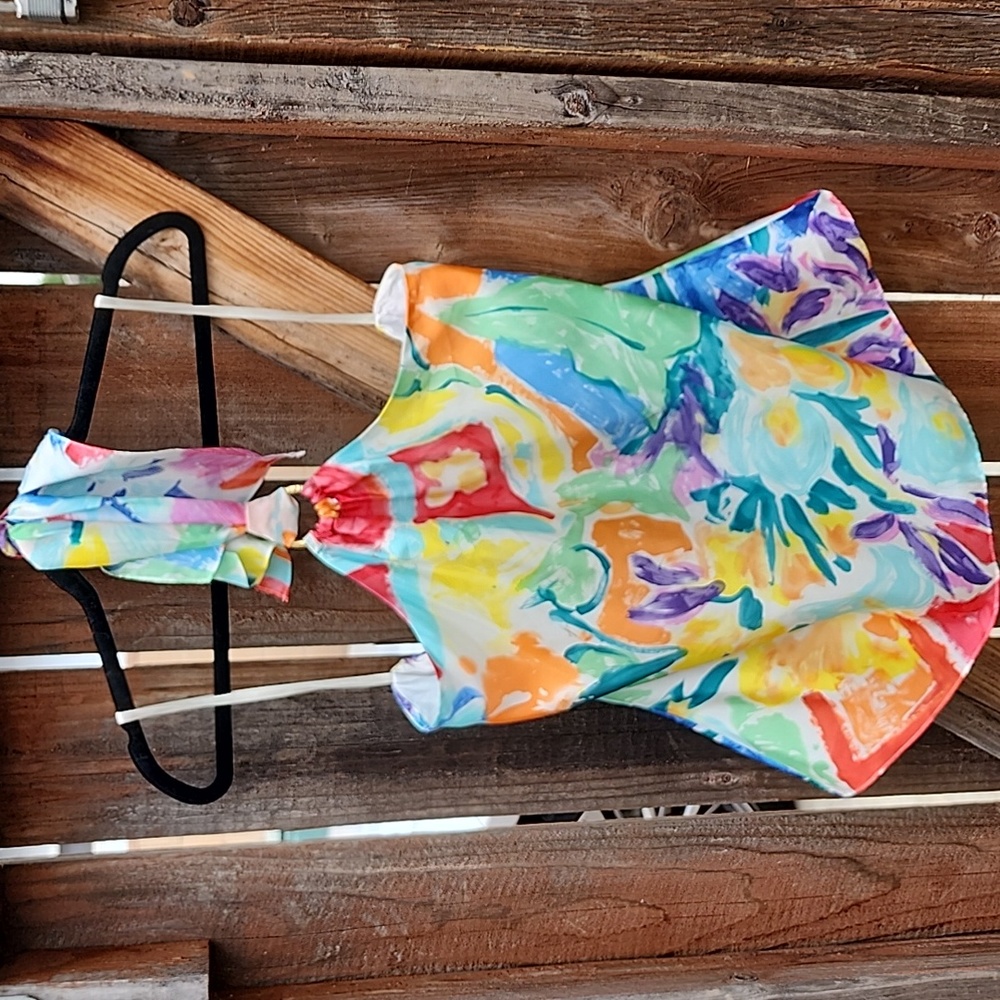 Lauren Ralph Lauren Yellow Blue Abstract Halter Top Womens, NWT Size XL
